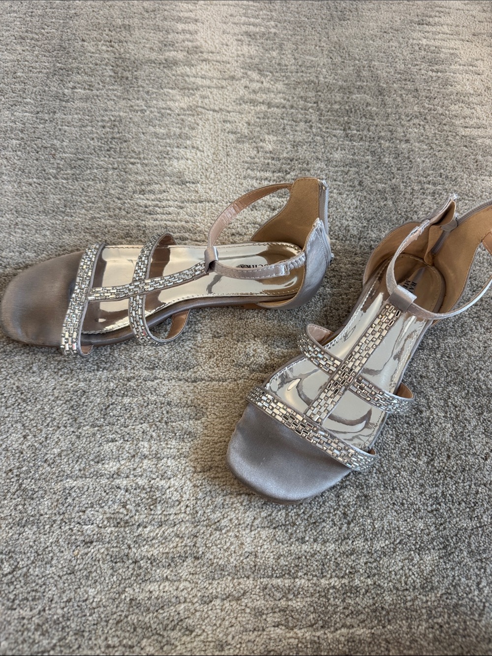Badgley Mischka Silver Rhinestone T-Strap Dress Heels